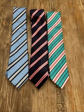 Striped Silk Tie Set - Light Blue, Navy with Pink, Teal Stripes